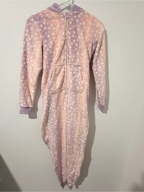 Source Unknown Pink and Lavender Polka-Dot Plush Hooded Onesie